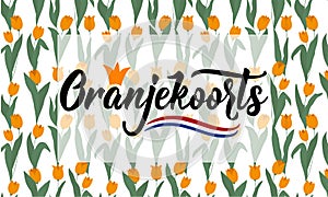 Dutch text: Orange fever. Oranjekoorts Koningsdag lettering. vector.