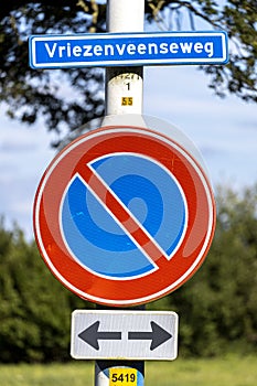 Dutch traffic sign at the side of a country road