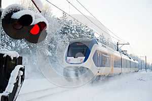 Dutch train in snow