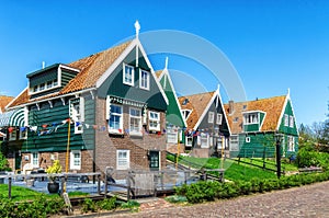 Dutch village scene with wooden houses on the island of Marken in the Netherlands