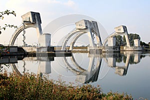 Dutch visor type gates in the Rhine near Amerongen photo