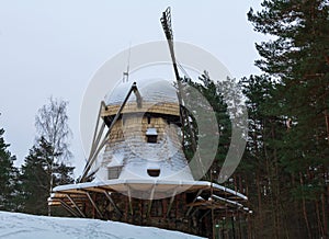 Dutch windmill covered with snow