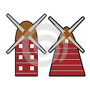 dutch windmill house illustration in flat design