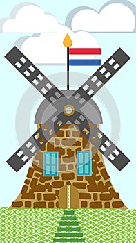 Dutch windmill illustration