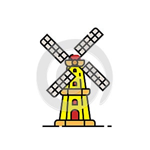 Dutch windmill line icon