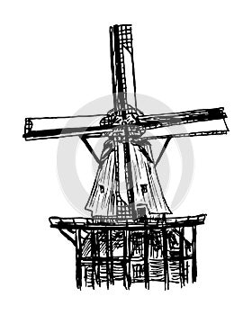 Dutch Windmill naturalistic and detailed drawing vector