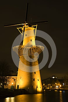 Dutch windmill at night