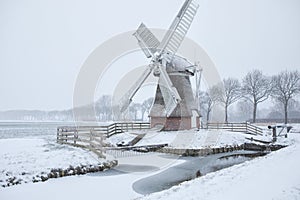 Dutch windmill in snow