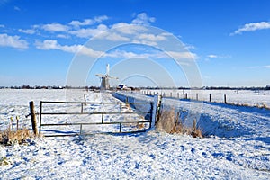 Dutch windmill in winter
