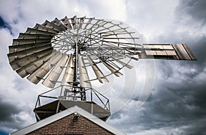 Dutch windmills with dramatic cloudy sky