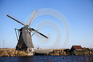 Dutch windmills, Holland, rural expanses . Windmills, the symbol of Holland.