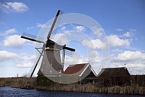 Dutch windmills, Holland, rural expanses . Windmills, the symbol of Holland.