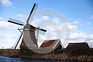 Dutch windmills, Holland, rural expanses . Windmills, the symbol of Holland.