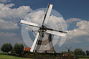 Dutch windmills in the tweemanspolder to keep the water out of the polder.