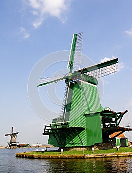 Dutch windmills in Zaanse Schans in Netherlands.