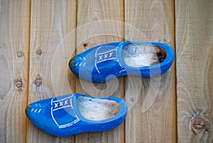 Dutch wooden footwear blue painted carved klompen