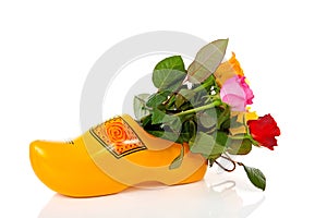 Dutch wooden shoe with colorful roses