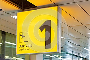 Dutch yellow airport arrival sign