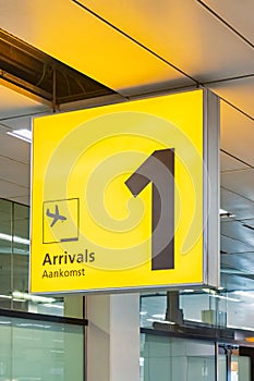 Dutch yellow airport arrival sign