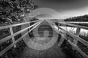 Dutton Horse Bridge in Black and white bridge over river weaver