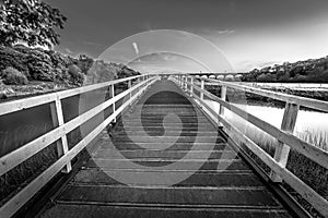 Dutton Horse Bridge in Black and white bridge over river weaver