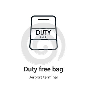Duty free bag outline vector icon. Thin line black duty free bag icon, flat vector simple element illustration from editable