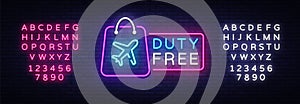 Duty Free neon sign vector. Duty Free design template neon sign, light banner, neon signboard, nightly bright