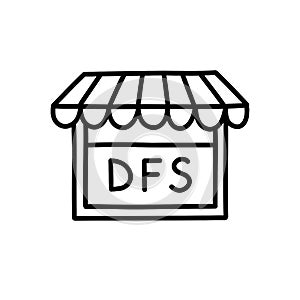 Duty free shop doodle icon, vector color line illustration