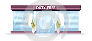 Duty free shop front semi flat vector illustration