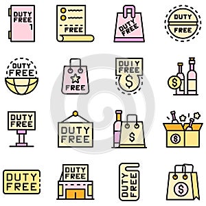 Duty free shop icons set vector flat