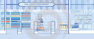 Duty-Free Shop Showcase in Airport Flat Vector