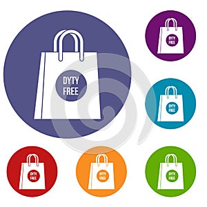 Duty free shopping bag icons set