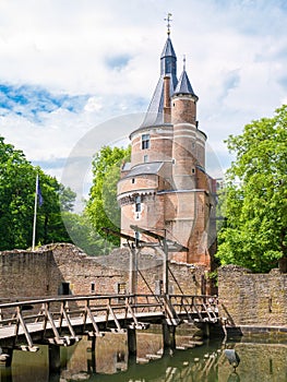 Duurstede castle with Burgundian tower and bridge in Wijk bij Du