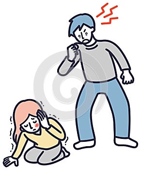 DV Violent man and frightened woman Simple Illustration