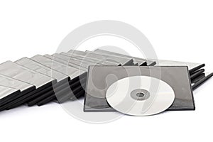 DVD box with disc on white background