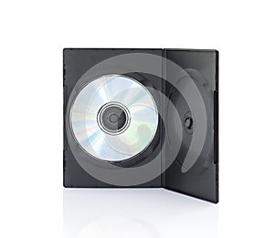DVD box with disc on white background