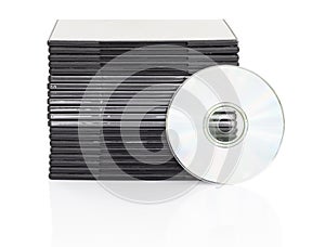 DVD box with disc on white background