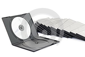 DVD box with disc on white background