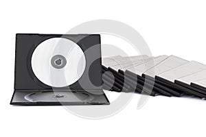 DVD box with disc on white background
