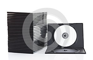 Dvd boxes with disc on white background