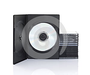 Dvd boxes with disc on white background