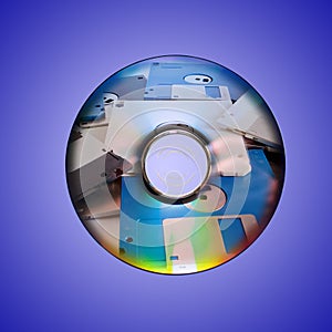 Dvd or cd and old floppy disk inside