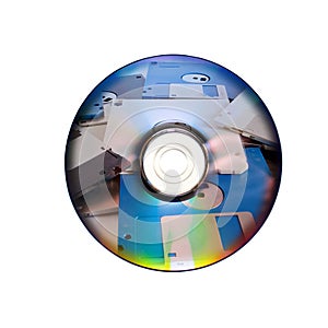 Dvd or cd and old floppy disk inside