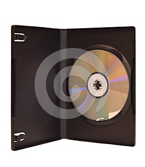DVD disc in box isolated on white