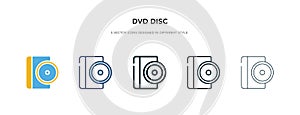 Dvd disc icon in different style vector illustration. two colored and black dvd disc vector icons designed in filled, outline,