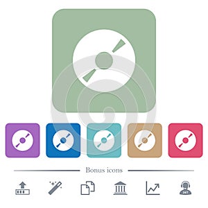 DVD disk flat icons on color rounded square backgrounds