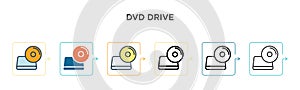 Dvd drive vector icon in 6 different modern styles. Black, two colored dvd drive icons designed in filled, outline, line and