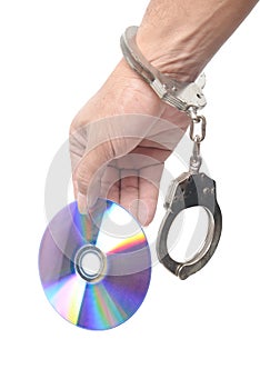 DVD in hand with handcuffs