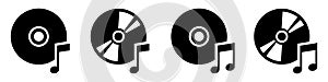 DVD disk with music notes icon, vector illustration