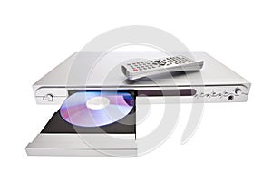 DVD player ejecting disc with remote control isola photo